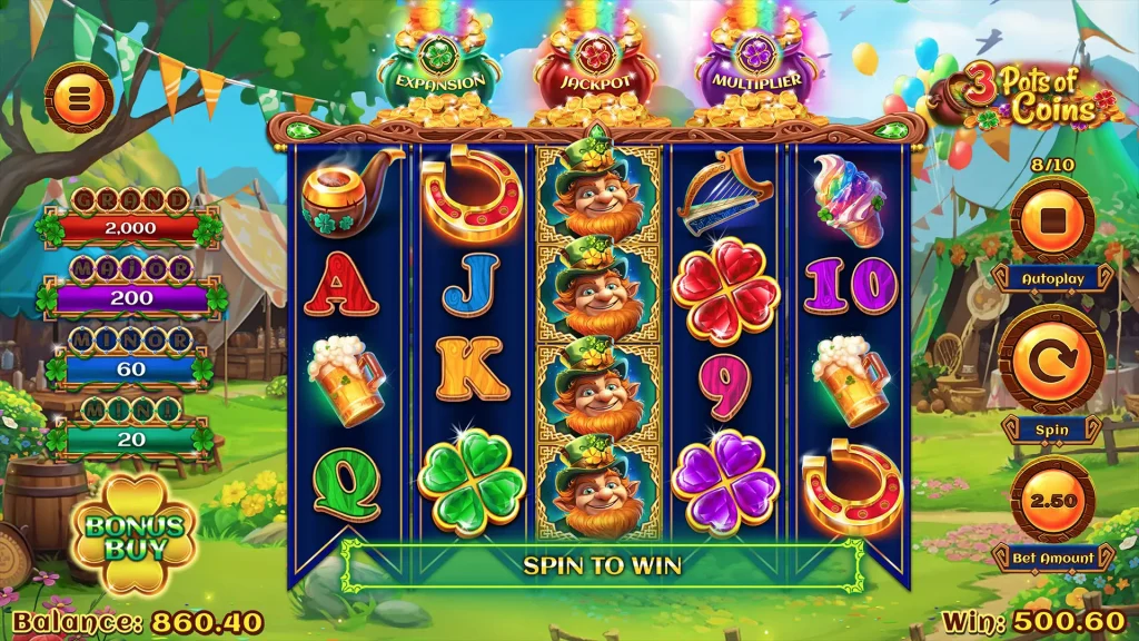 3 Pots of Coins Game Visual.